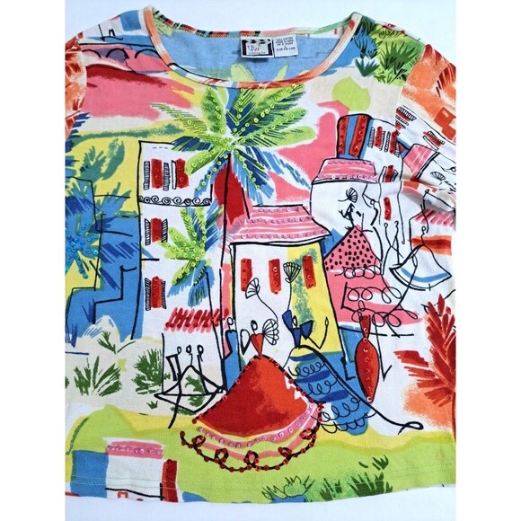 Take Two Clothing Women's Large Top Boho Tropical Southern Cityscape Print - Picture 2 of 7